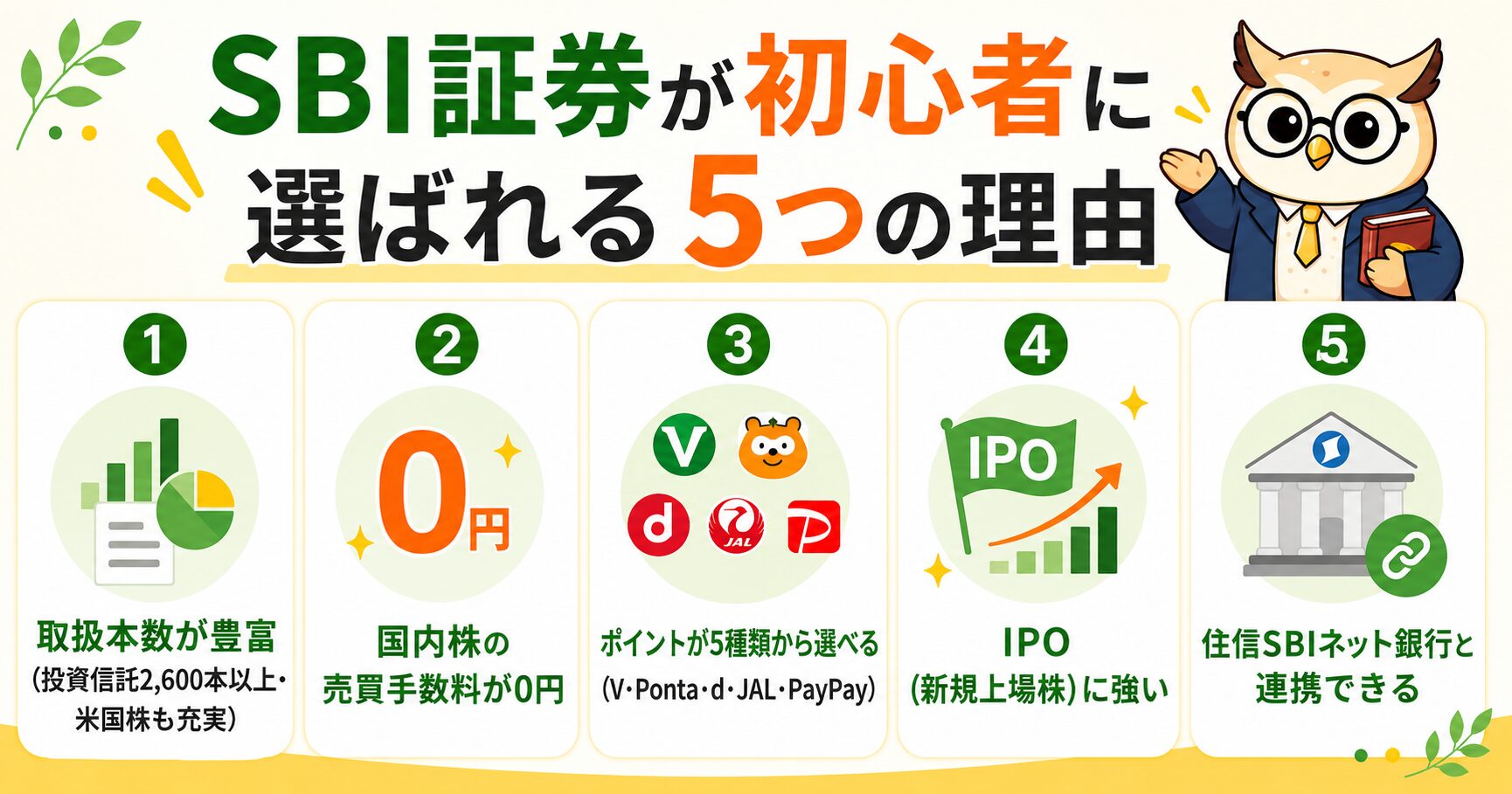 SBI証券が初心者に選ばれる5つの理由
