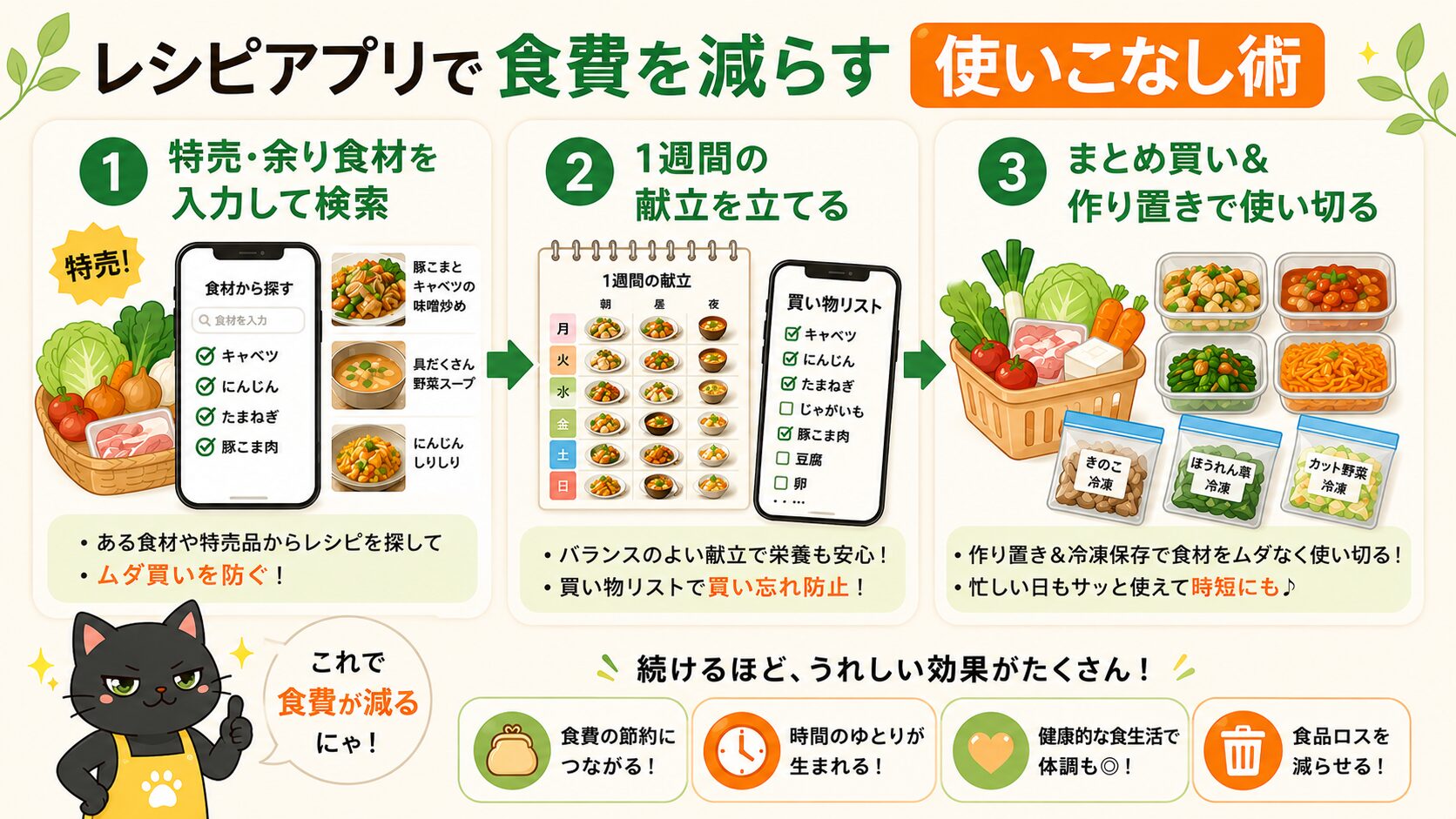 レシピアプリで食費を減らす使いこなし術