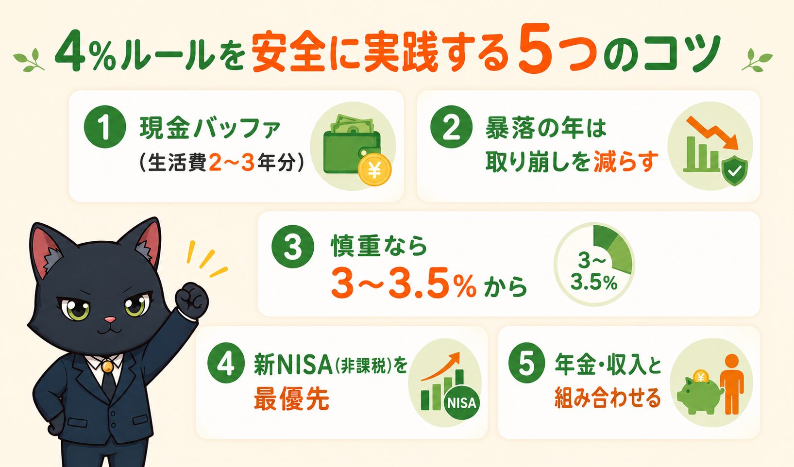 4%ルールを安全に実践する5つのコツの図解