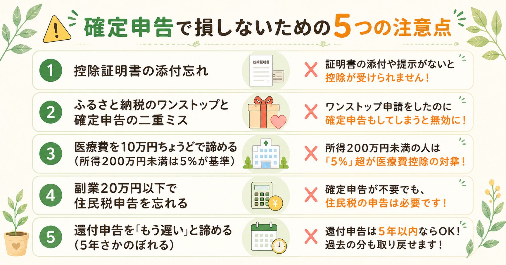 確定申告で損しないための5つの注意点