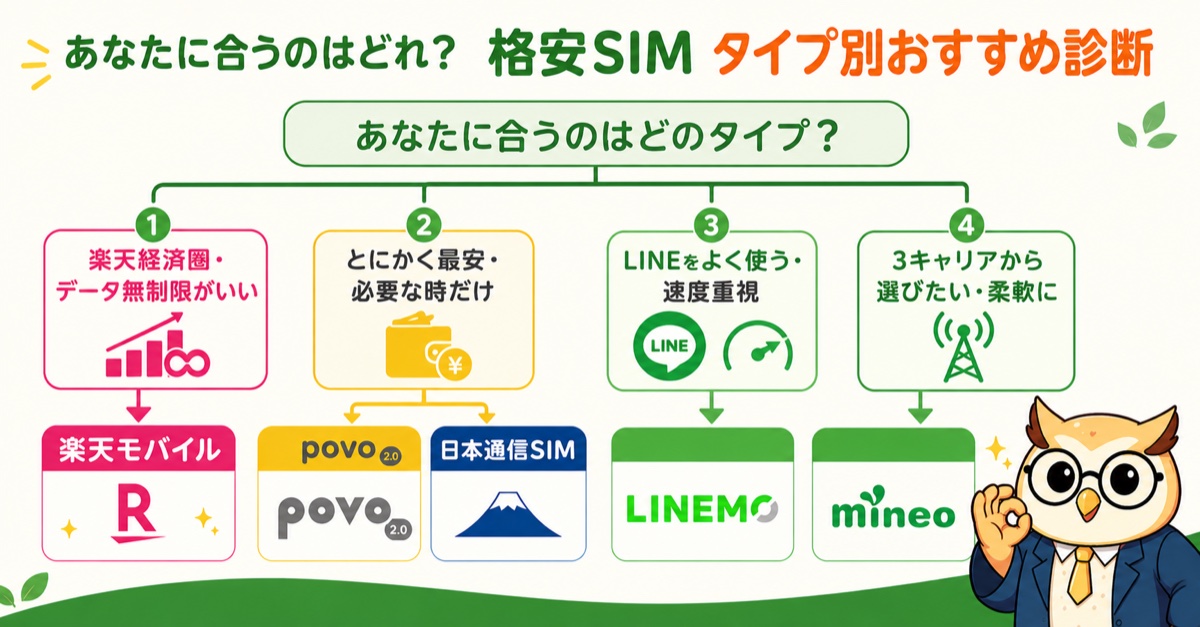 格安SIMタイプ別おすすめ診断フローチャート