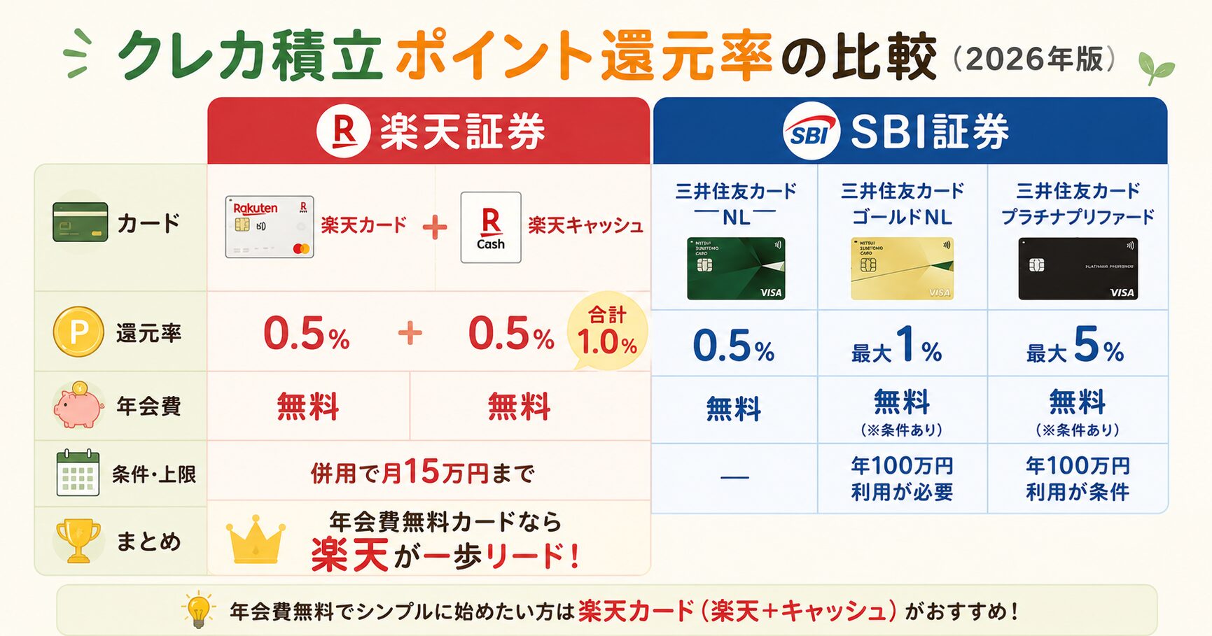 クレカ積立ポイント還元率の比較