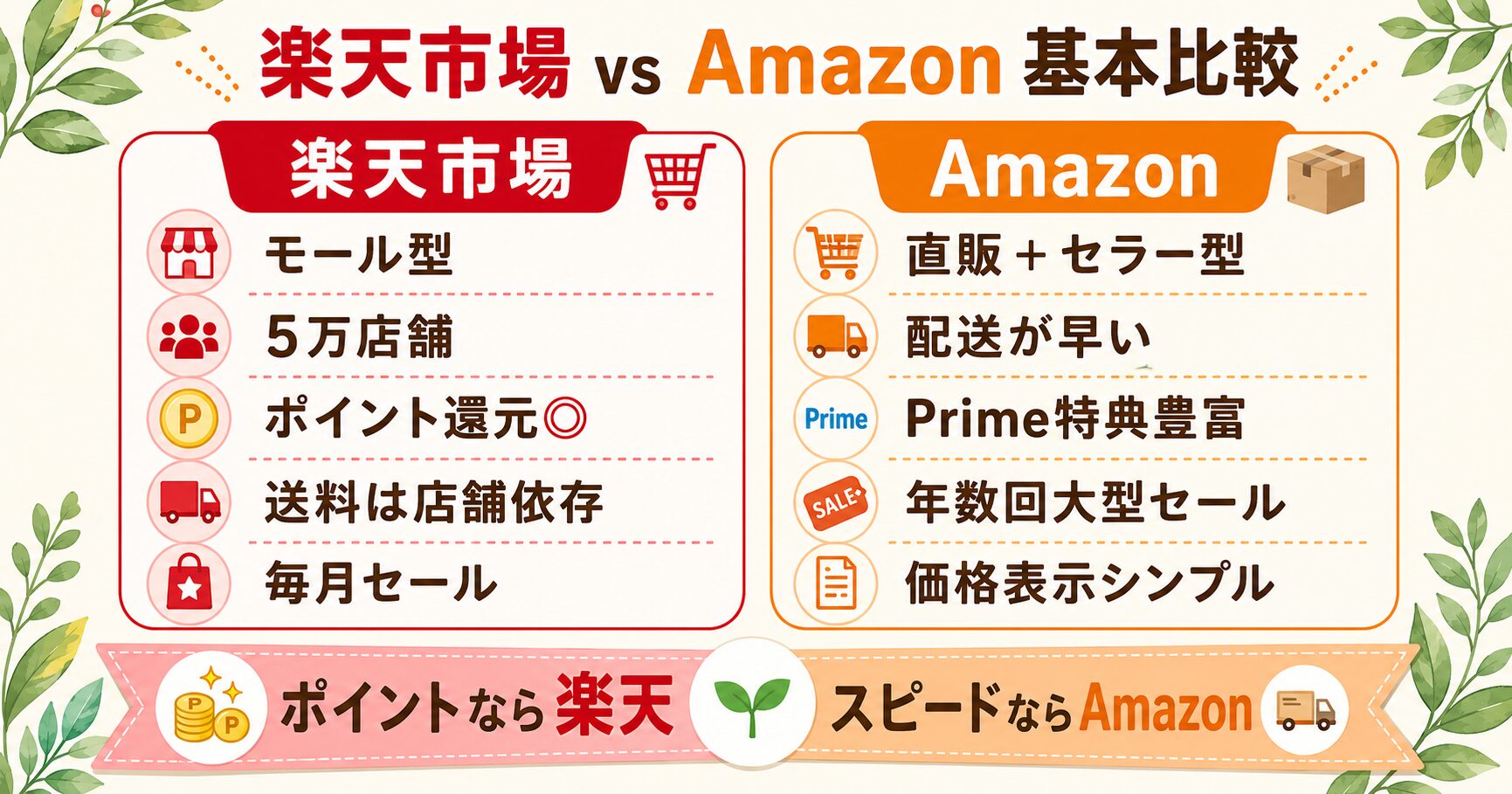 楽天市場 vs Amazon 基本比較