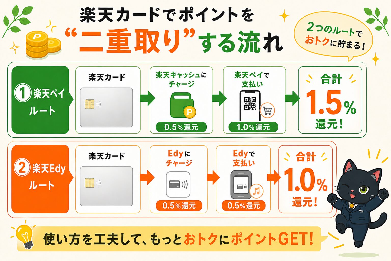 楽天カードでポイントを二重取りする2つのルート