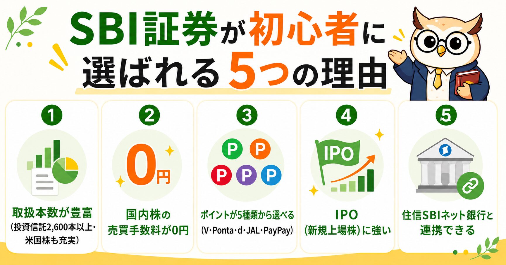 SBI証券が初心者に選ばれる5つの理由