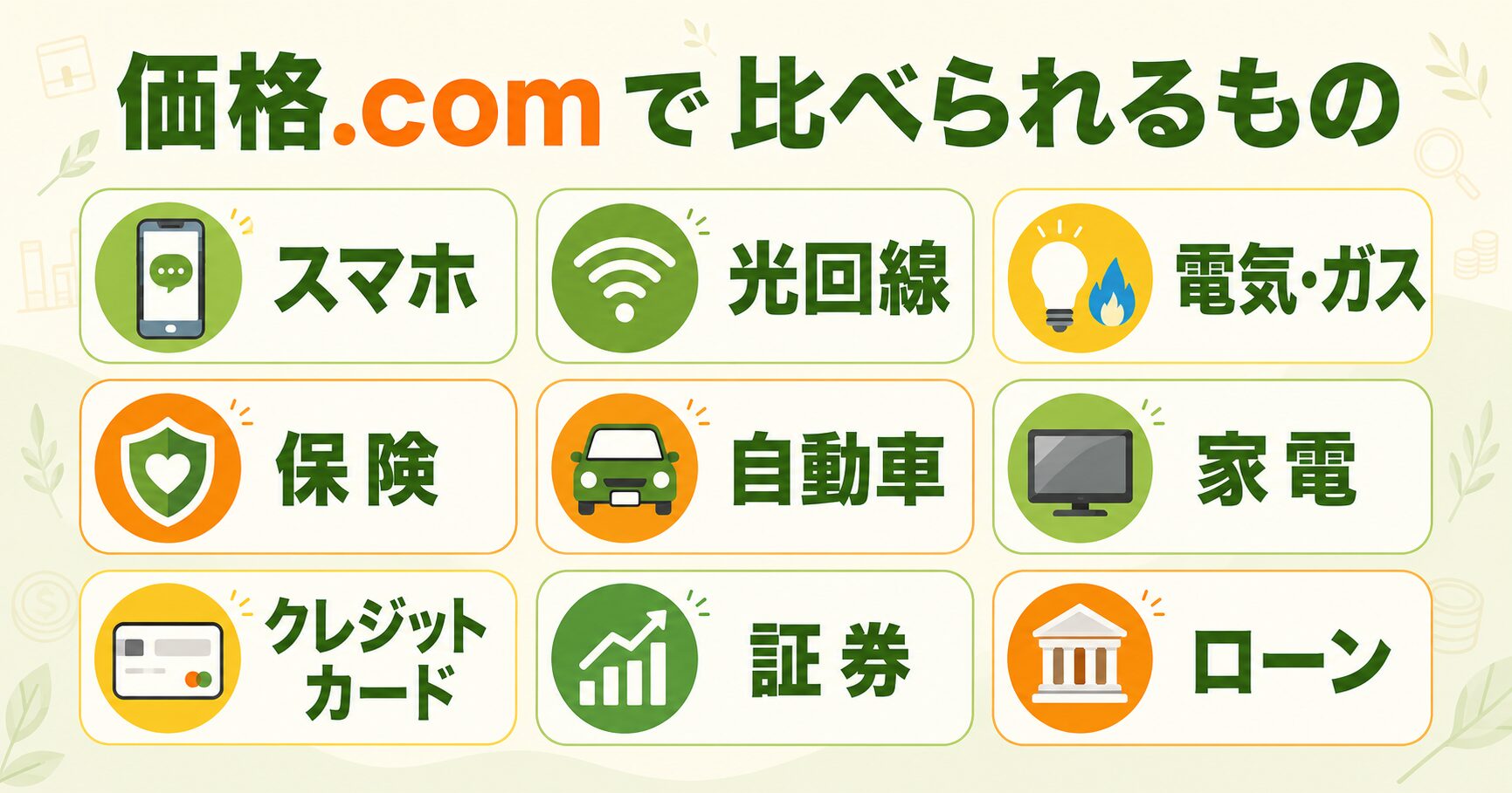 価格comで比べられるもの9ジャンルの一覧
