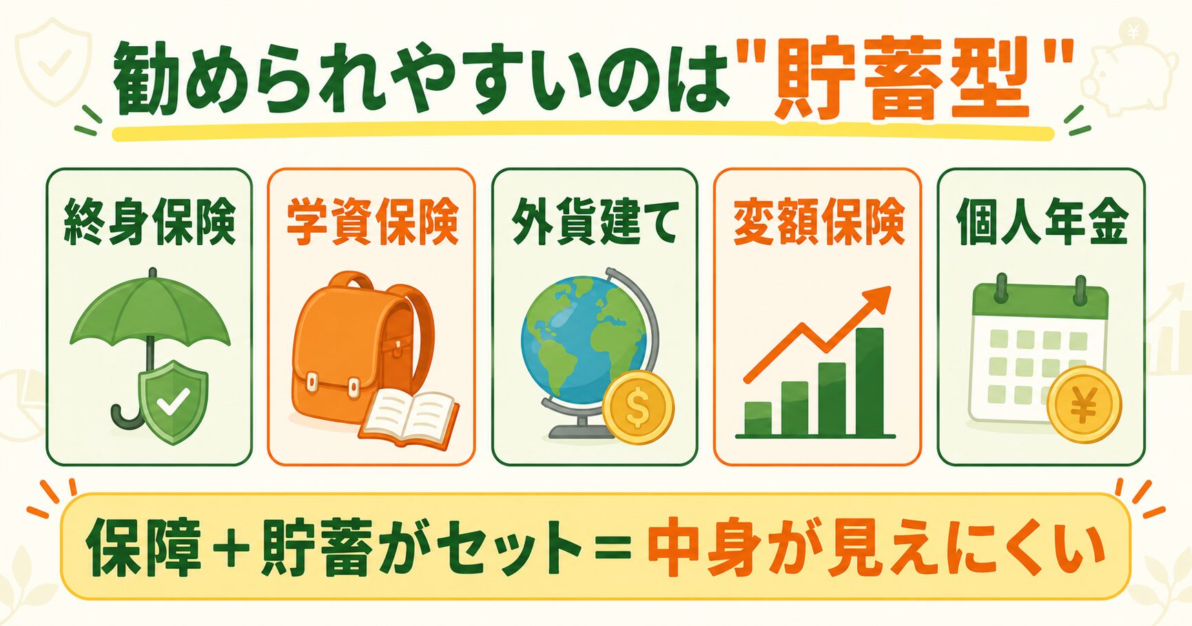 無料相談で勧められやすい貯蓄型保険5種類