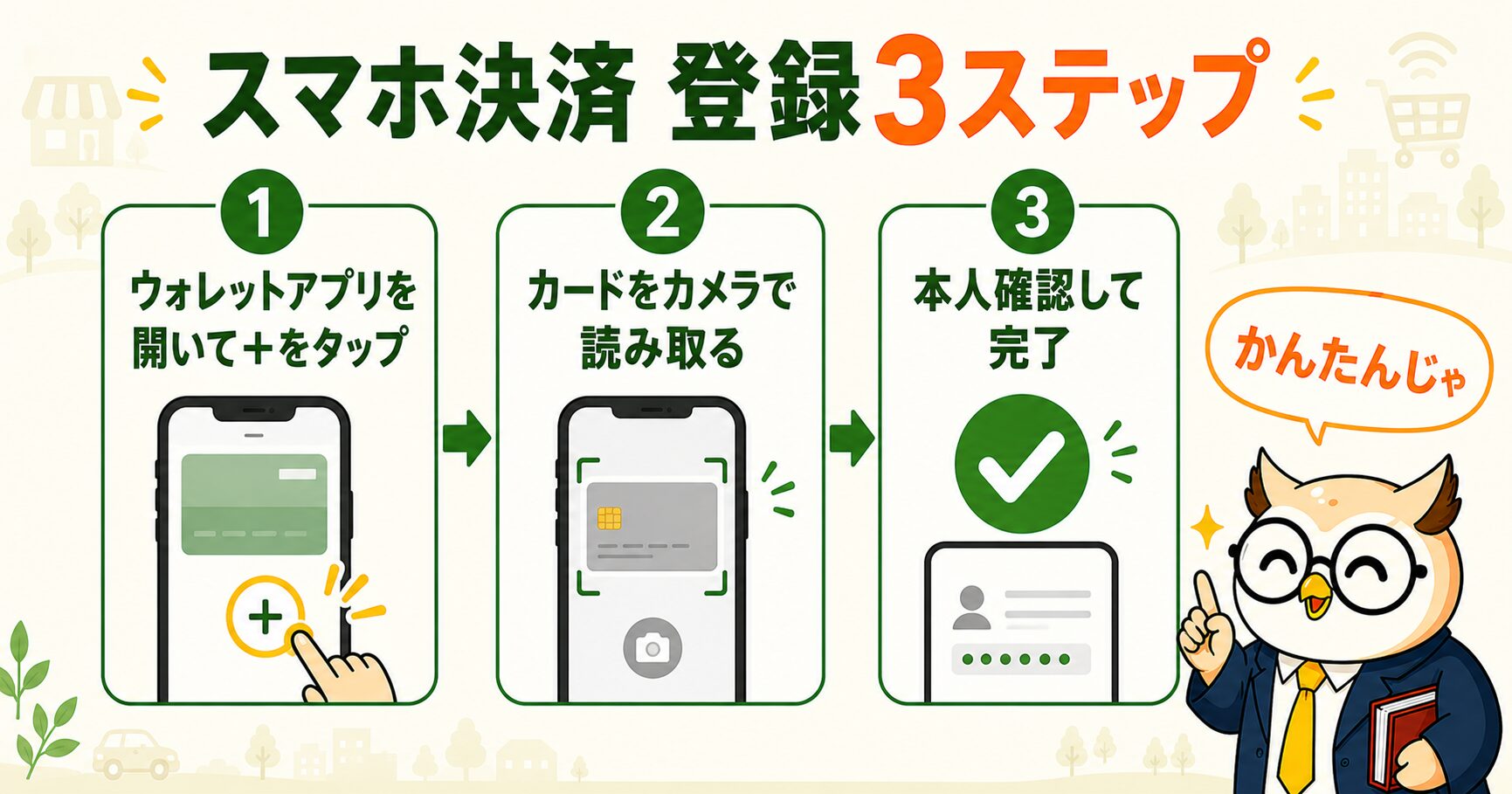 スマホ決済 登録3ステップ ウォレットにカードを登録