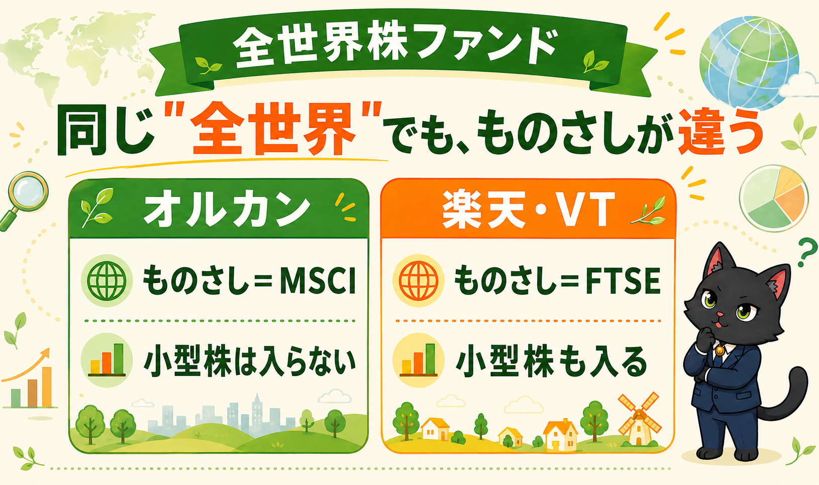 オルカンと楽天・VTで連動する指数の違い
