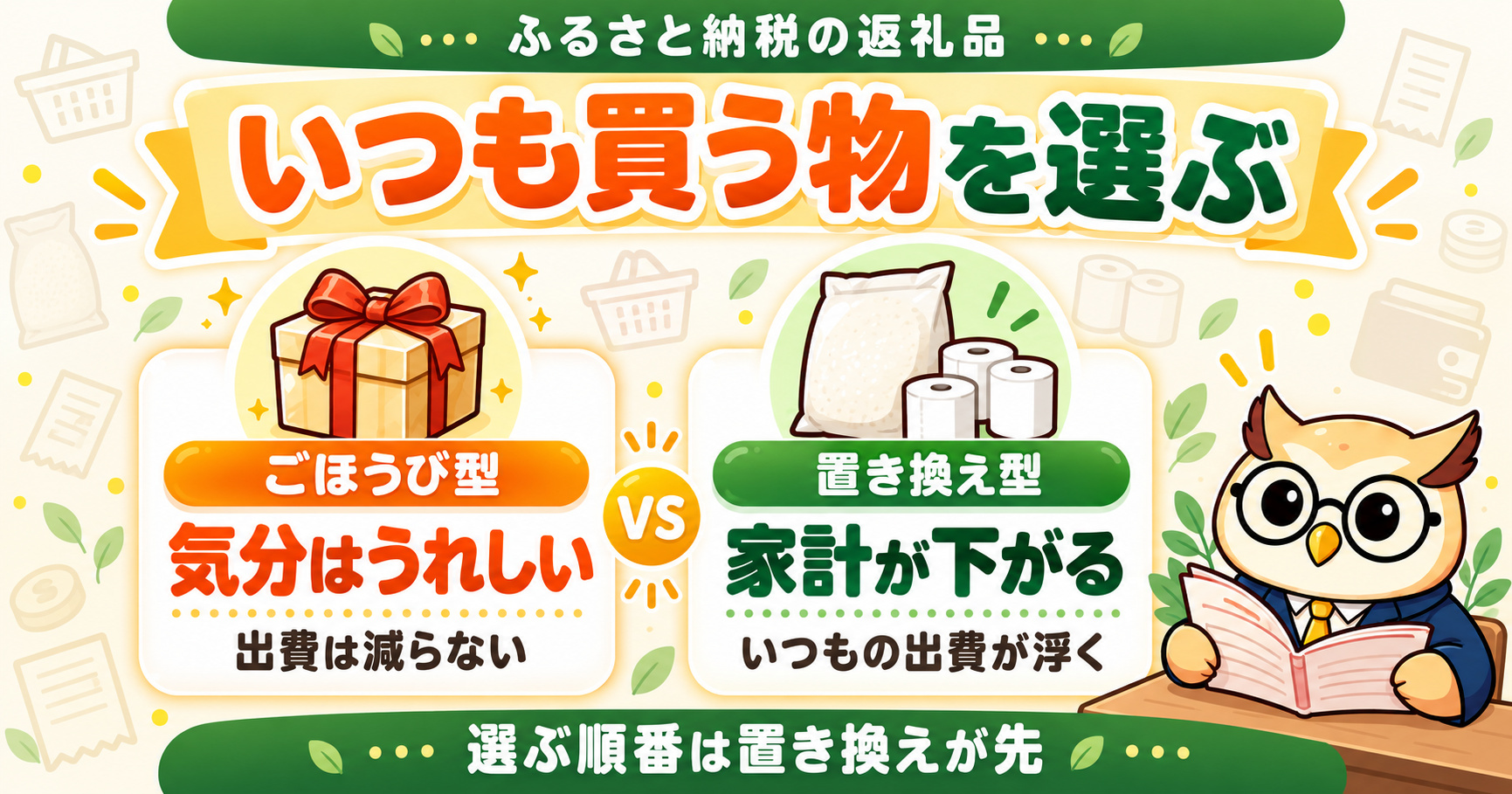 ふるさと納税の返礼品は「いつも買う物」を選ぶ：ごほうび型は出費が減らない、置き換え型は家計が下がる