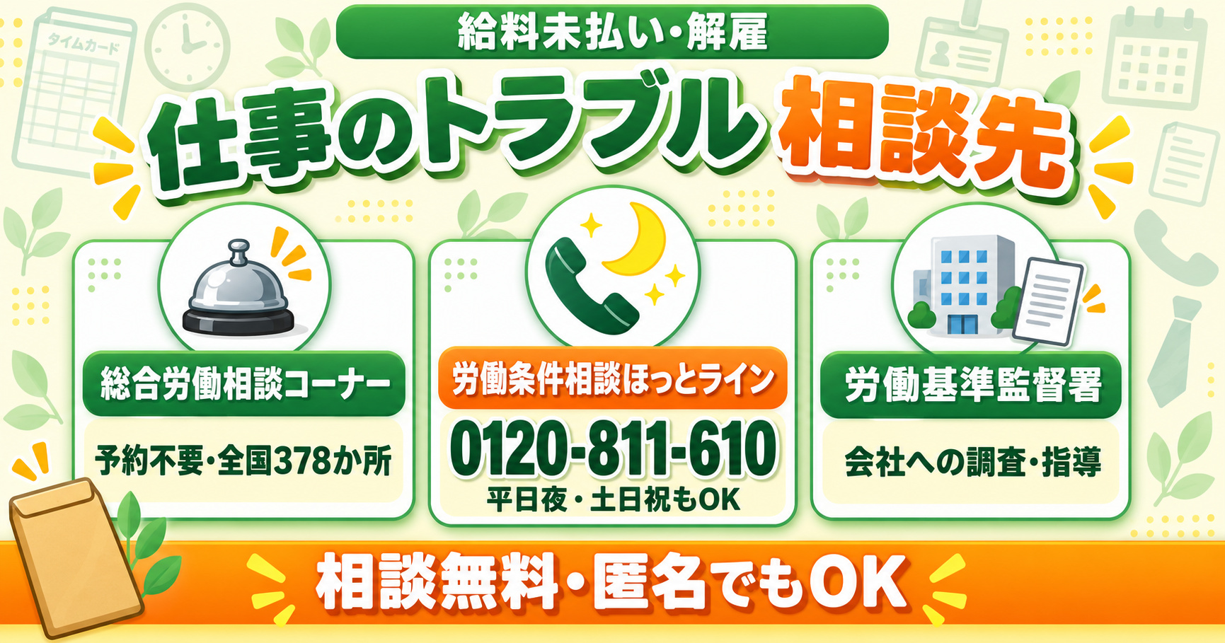 仕事のトラブルの相談先｜総合労働相談コーナー・労働条件相談ほっとライン・労働基準監督署
