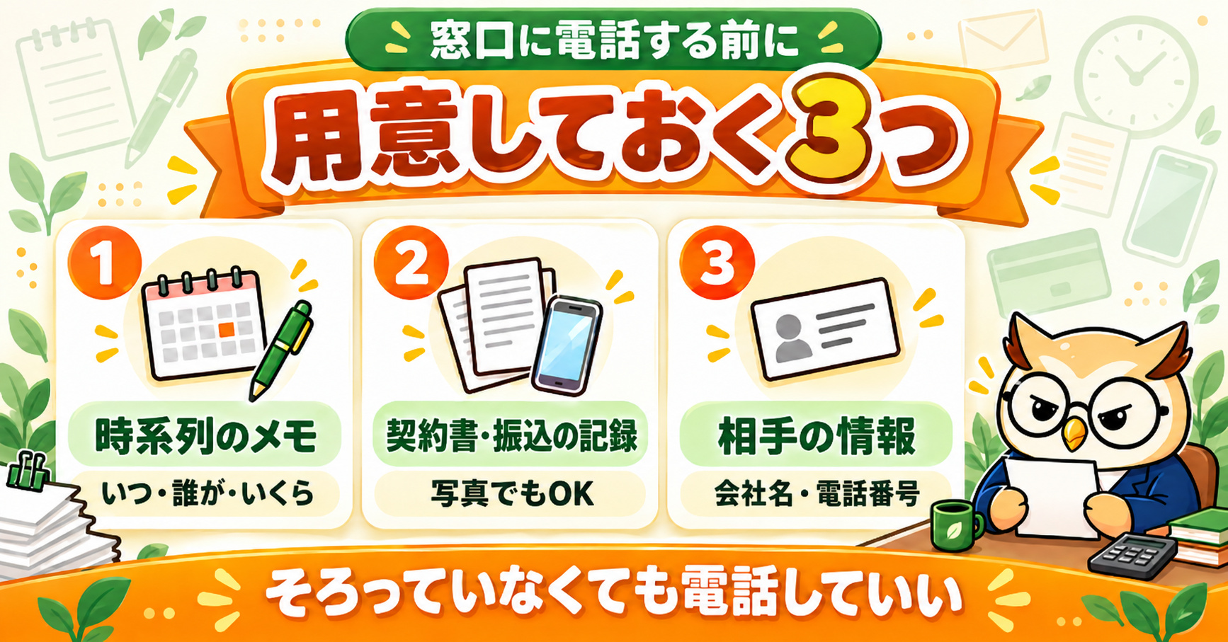 相談する前に用意しておく3つ｜時系列のメモ・契約書と振込の記録・相手の情報