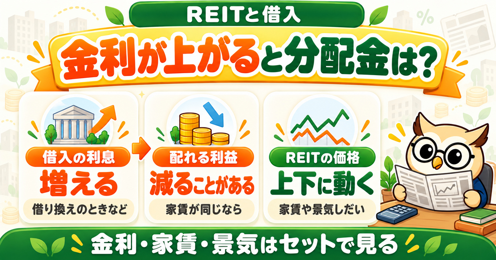 金利が上がるとREITの分配金はどうなるか|借入の利息・配れる利益・価格